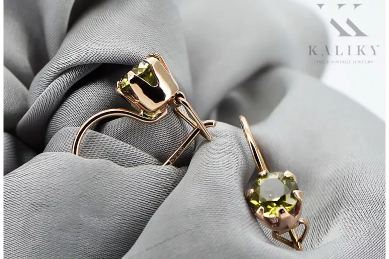 Kolczyki Żółty Perydot Oryginalny wyrób Vintage 14k z różowego złota Klasyczny Vintage vec056r